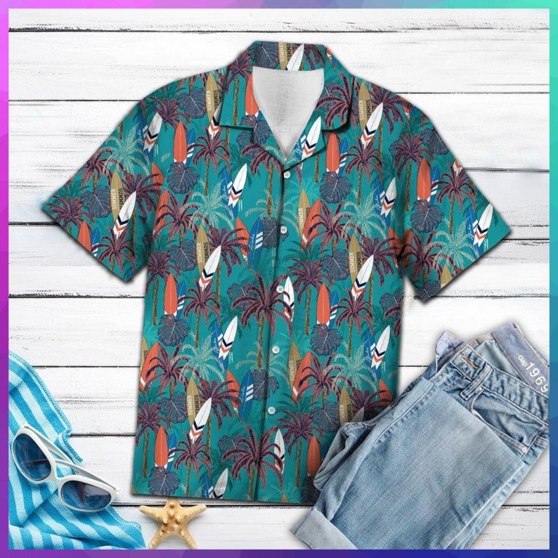 Surfboard Coconut Palm Multicolor Nice Design Hawaiian Shirt