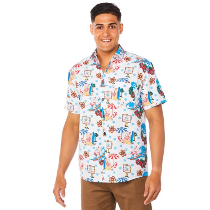 Surfing Santa White Unique Design Hawaiian Shirt