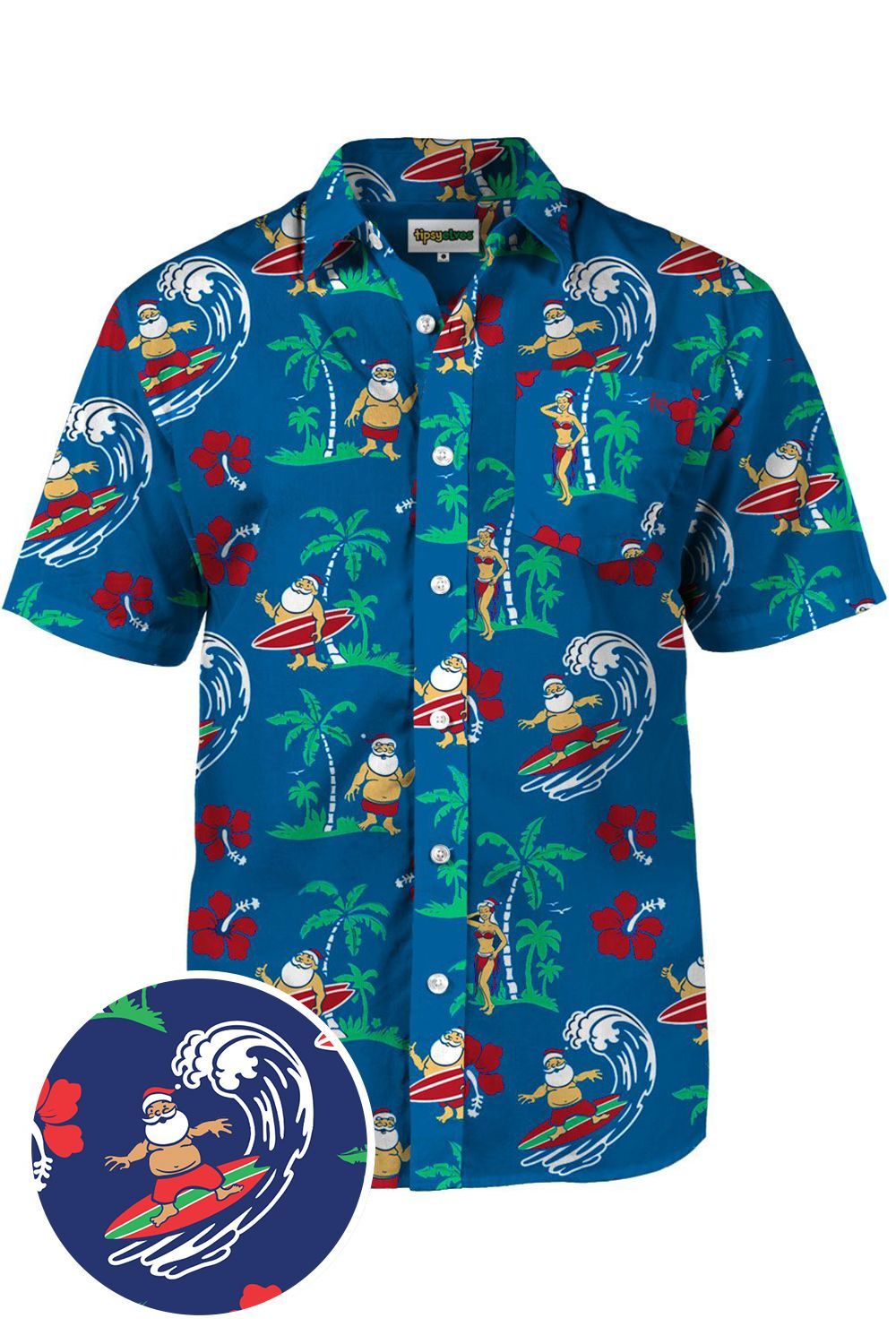 Surfs Up Santa Blue High Quality Hawaiian Shirt