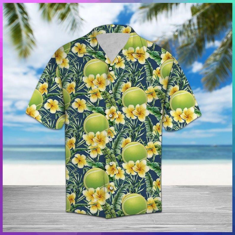 Tennis Frangipani Green Yellow Unique Design Hawaiian Shirt