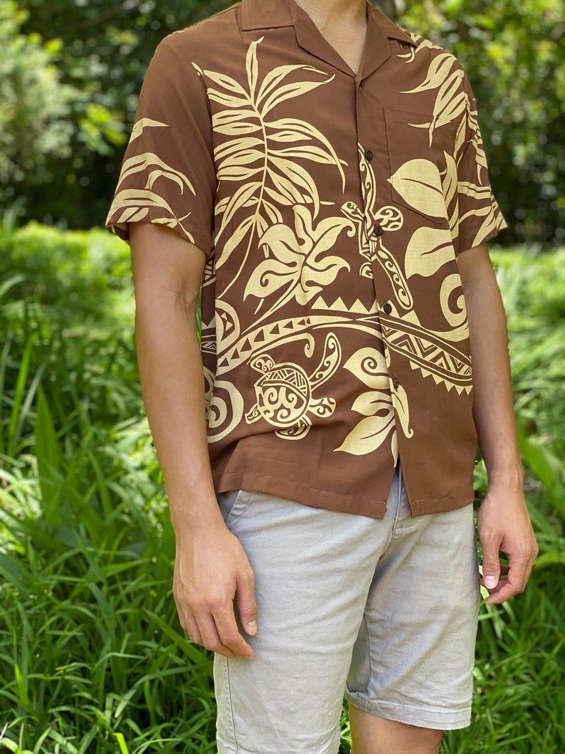 Turtles And Ferns Brown Yellow Amazing Design Hawaiian Shirt