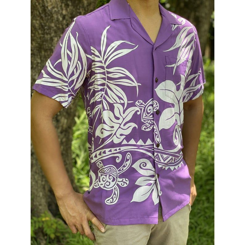Turtles And Ferns White Purple Nice Design Hawaiian Shirt