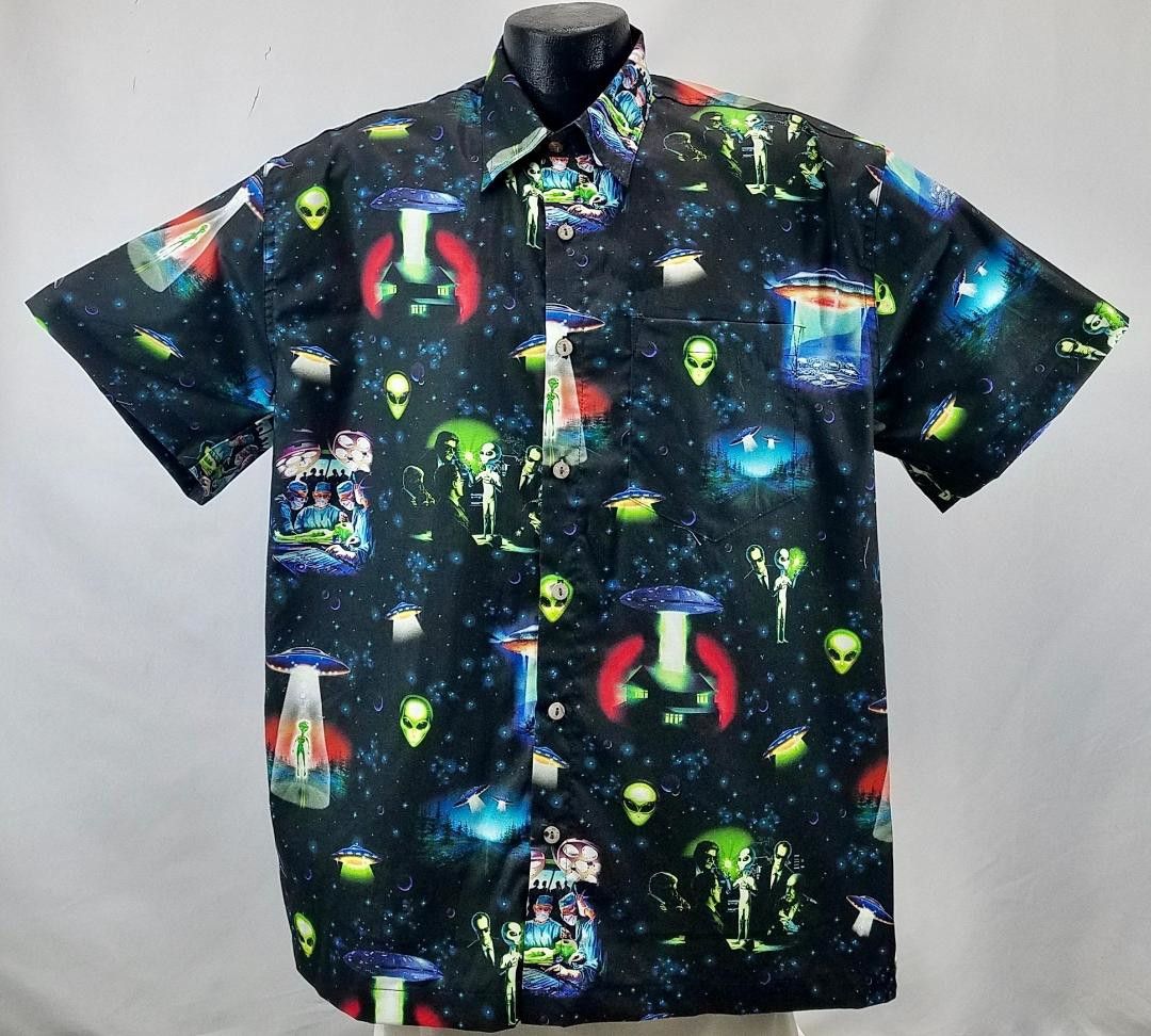 Ufo And Alien Black Nice Design Hawaiian Shirt