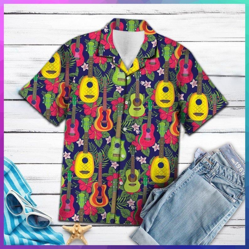 Ukulele Tropical Fruit Multicolor Best Design Hawaiian Shirt