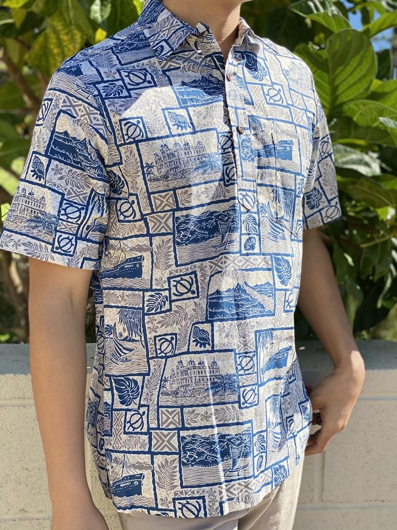 Ulu Fruit Ferns And Turtle Blue Unique Design Hawaiian Shirt