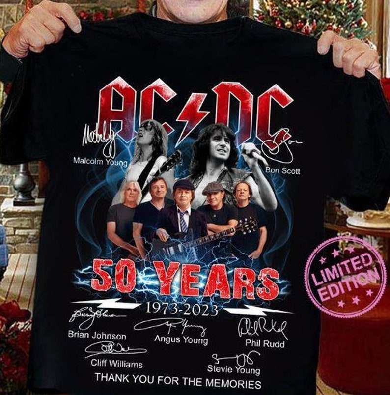 ACDC 50 Years Anniversary 1973-2023 Thank You For The Memories Signatures T-Shirt Merch
