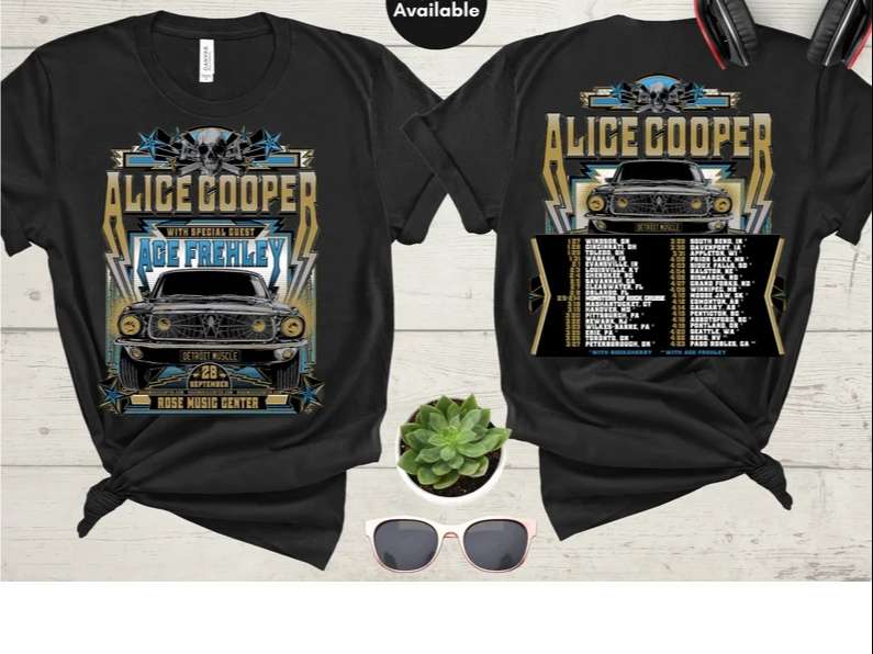 Alice Cooper and Ace Frehley Detroit Muscle Concert 2022 Music Band T-Shirt