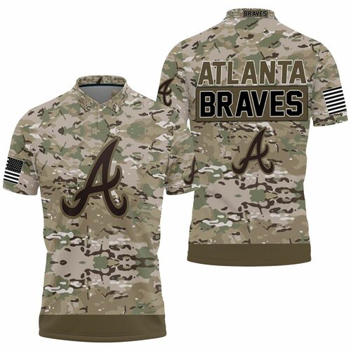 Atlanta Braves Camouflage Veteran 3D All Over Print Polo Shirt