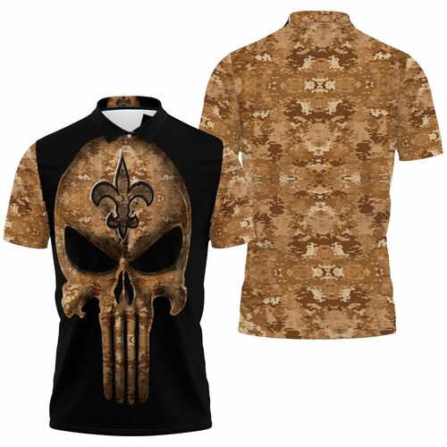 Camouflage Skull New Orleans Saints American Flag 3D All Over Print Polo Shirt