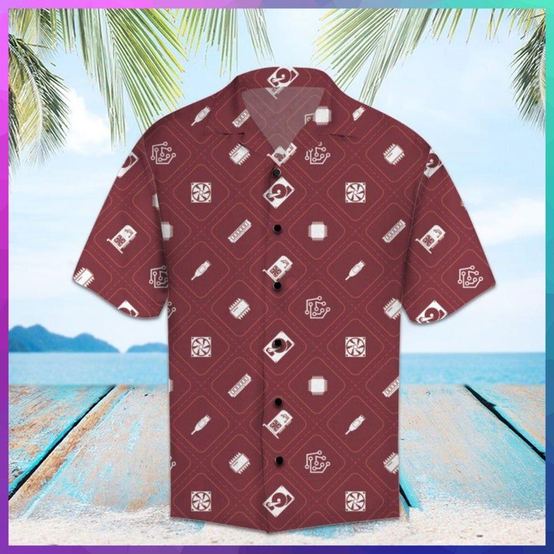 Computer Hardware Dark Red Amazing Design Hawaiian Shirt 1 Computer Hardware Dark Red Amazing Design Hawaiian Shirt