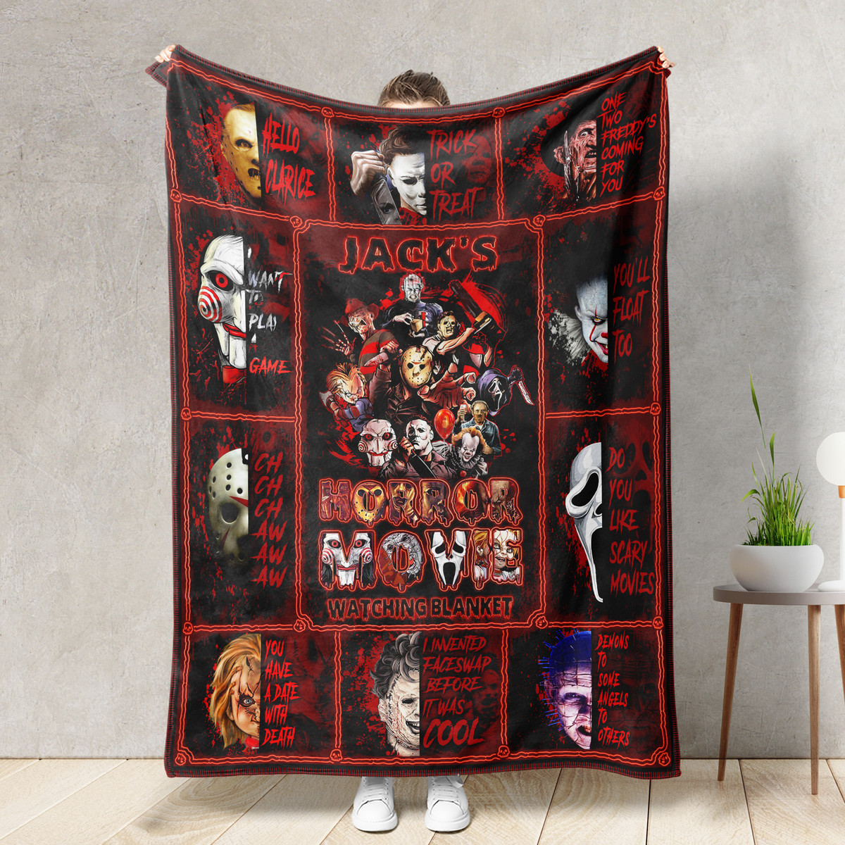 Customized Name Horror Movie Character New Edition Cozy Premium Fleece Sherpa Woven Blanket