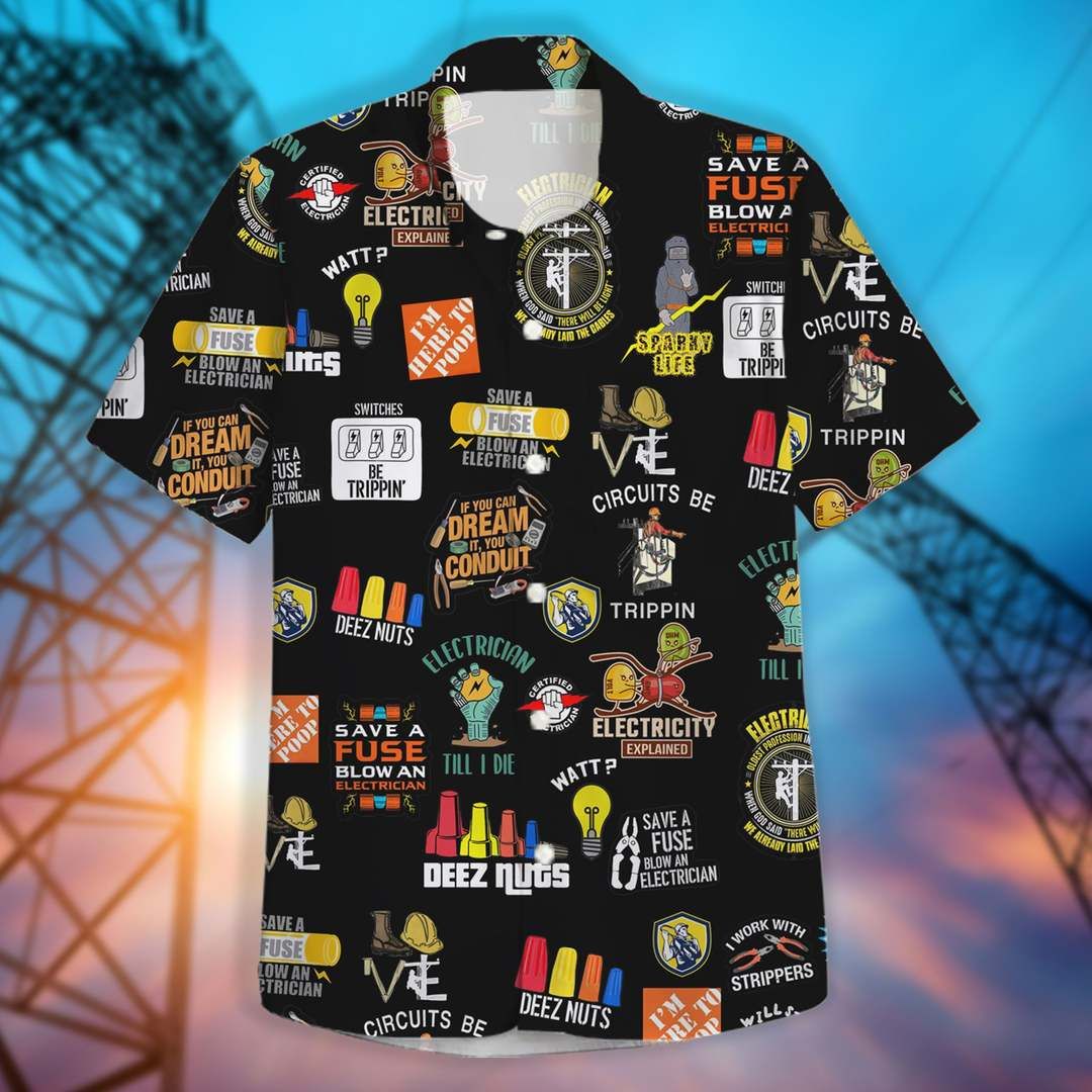 Electrician Black Awesome Design Hawaiian Shirt 1 Electrician Black Awesome Design Hawaiian Shirt