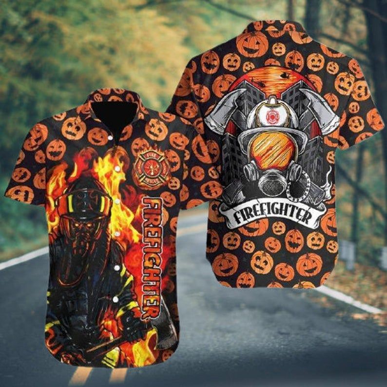 Firefighter Orange Black Unique Design Hawaiian Shirt 1 Firefighter Orange Black Unique Design Hawaiian Shirt