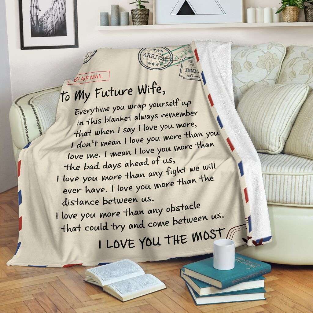I Love You Air Mail Style To My Future Wife Blanket, Best Gift For Wife
