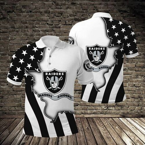 Oakland Raiders American Flag Ripped Polo 3D All Over Print Polo Shirt