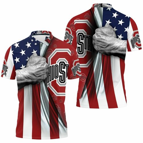 Ohio State Buckeyes Under American Flag Jersey 3D All Over Print Polo Shirt