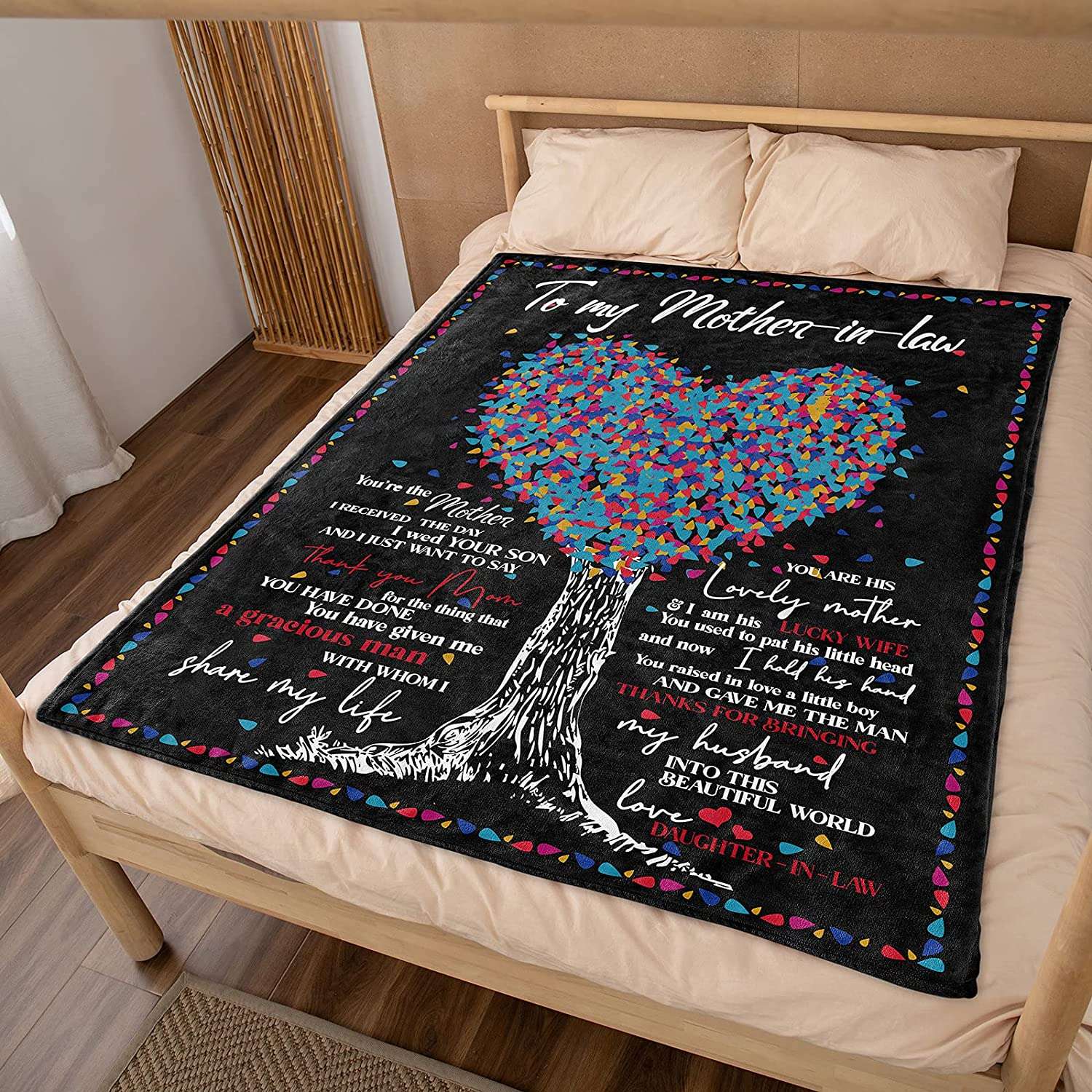 Personalized To My Mother In Law Blanket Colorful Heart Tree Blanket