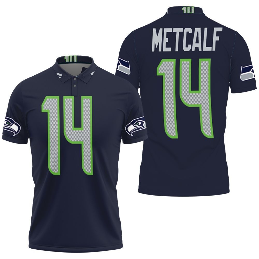 Seattle Seahawks D K Metcalf Limited Navy 100th Season Jersey Inspired Style 3D All Over Print Polo Shirt