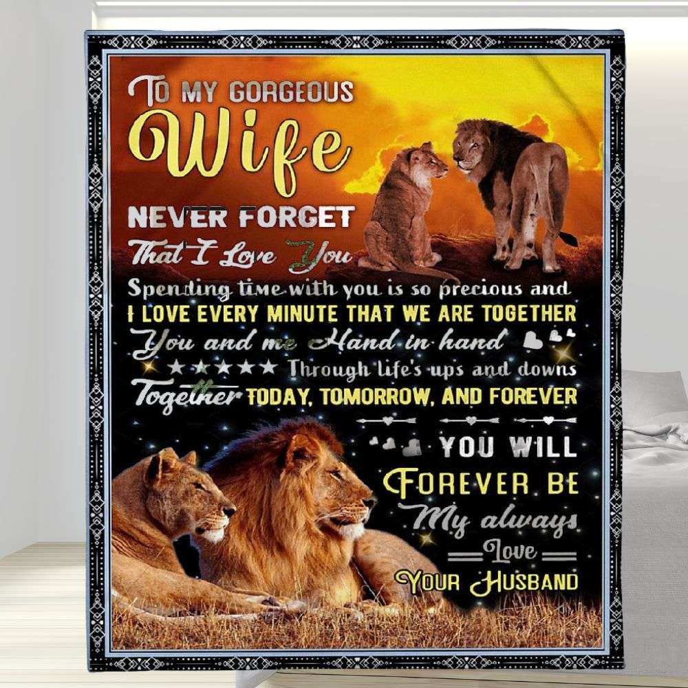 Through Life Ups And Downs Lion Couple To My Wife Blanket Personalized Gift For Wife