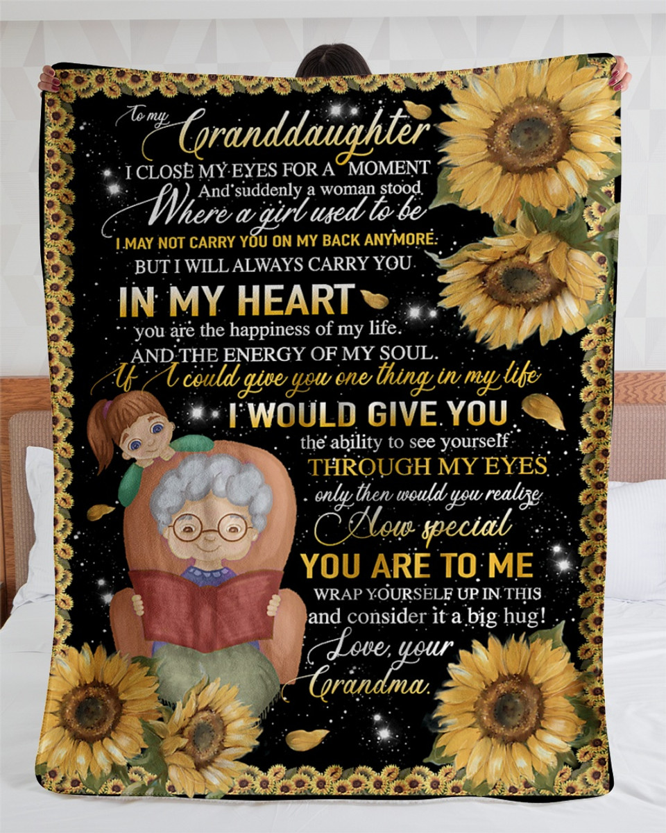 To My Granddaughter Flower Grandma I Love You Cozy Premium Fleece Sherpa Woven Blanket