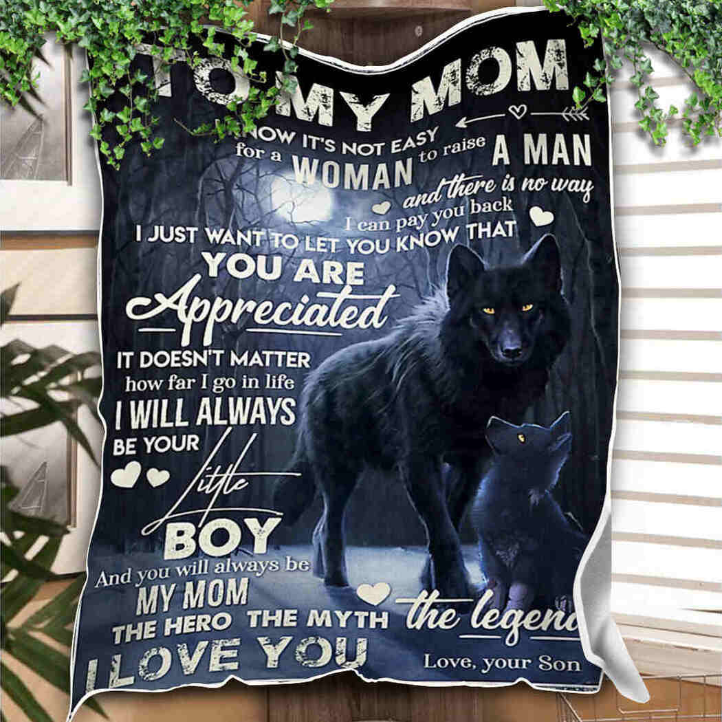 To My Mom - Black Wolf Blanket - The Hero The Myth The Legend Blanket