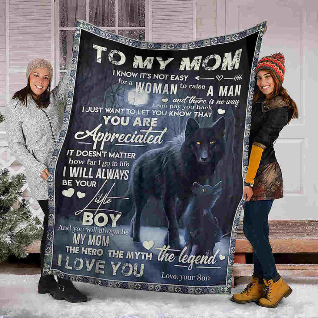 To My Mom - Black Wolf Blanket - The Hero The Myth The Legend Blanket
