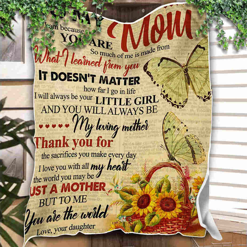 To My Mom - Butterfly Sunflower - Thank You Blanket