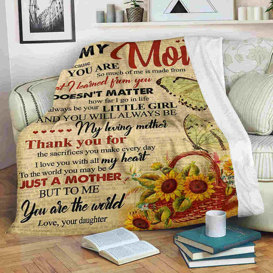 To My Mom - Butterfly Sunflower - Thank You Blanket