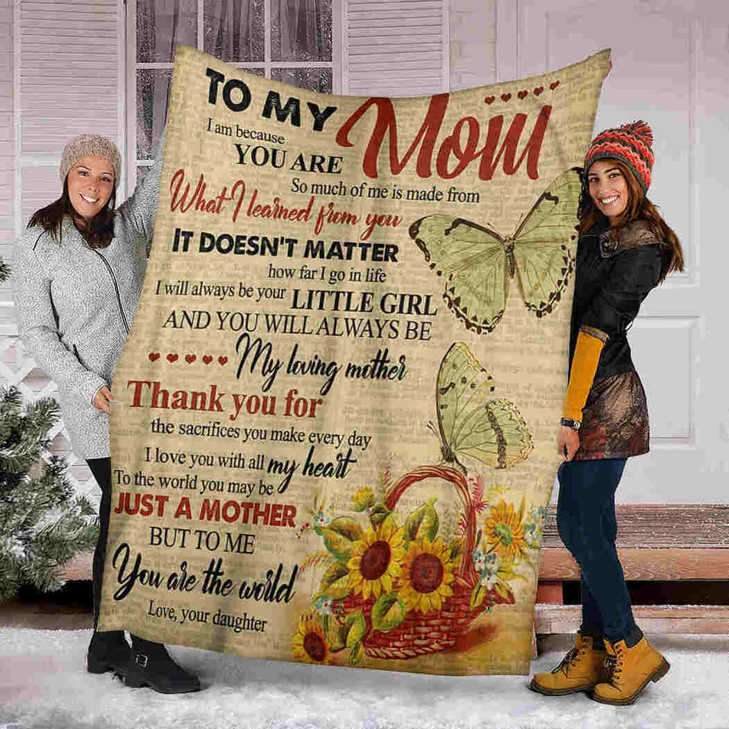 To My Mom - Butterfly Sunflower - Thank You Blanket