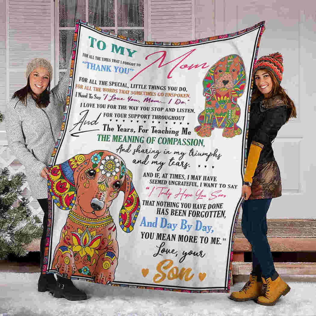 To My Mom - Color Dachshund - Thank You Blanket