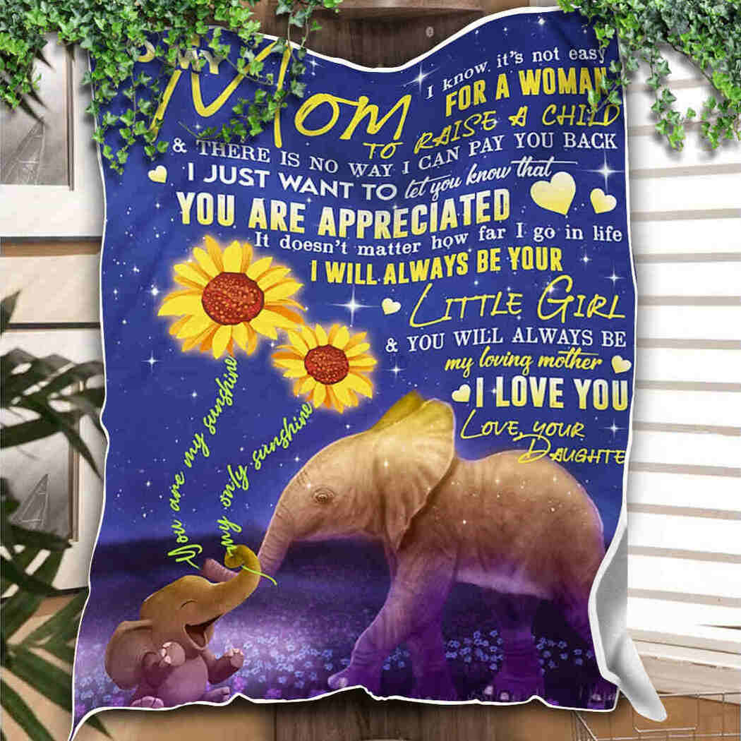 To My Mom - Elephants Sunflower - I Love You Blanket