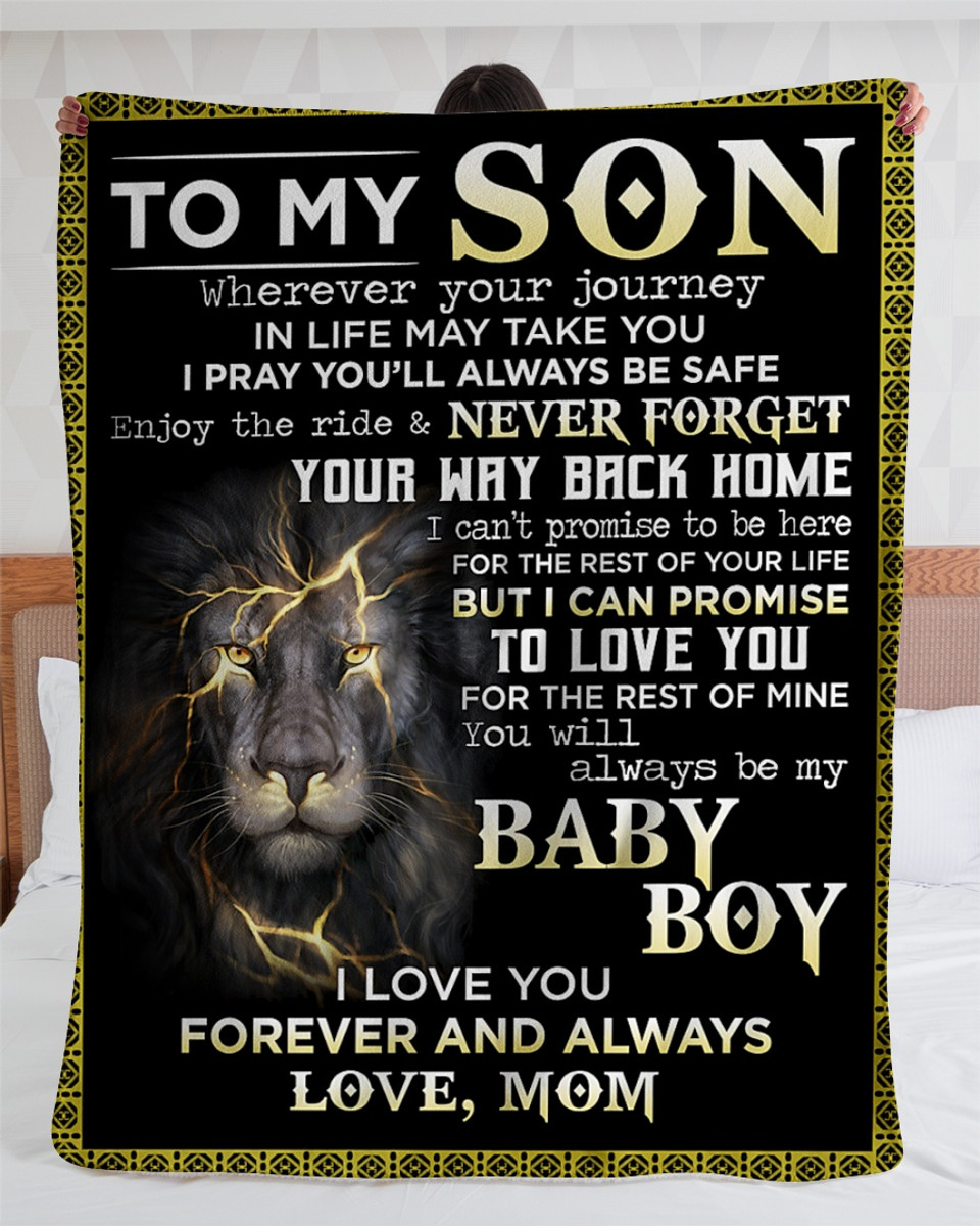 To My Son My Baby Boy Love From Mom Lions Cozy Premium Fleece Sherpa Woven Blanket