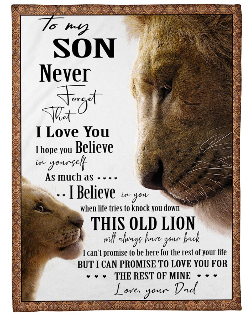 To My Son Never Forget I Love You Dad Lion Cozy Premium Fleece Sherpa Woven Blanket