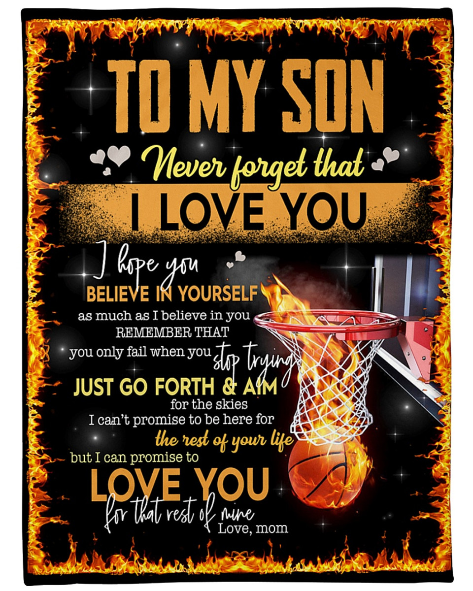 To My Son Never Forget I Love You Mom Basketball Cozy Premium Fleece Sherpa Woven Blanket