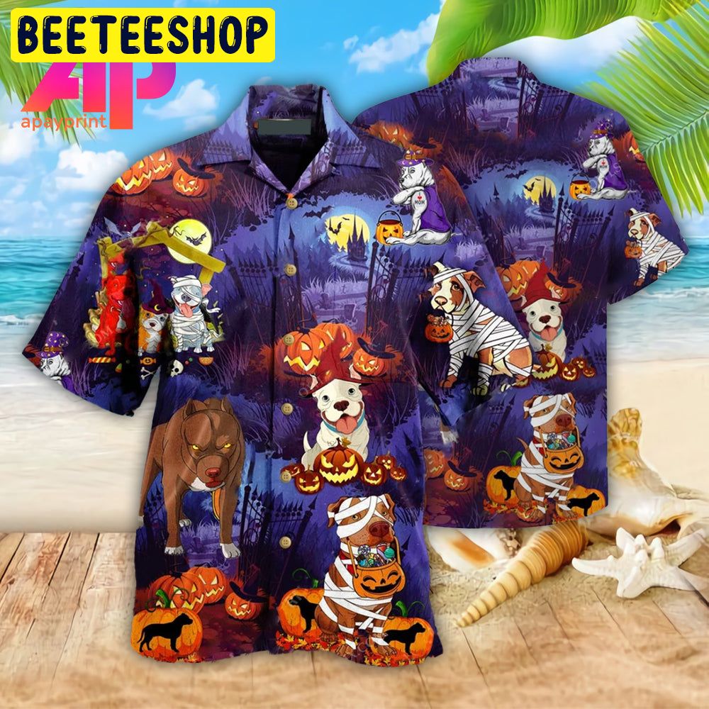 Halloween Pitbulls Funny Trending Hawaiian Shirt-1 1 Halloween Pitbulls Funny Trending Hawaiian Shirt-1