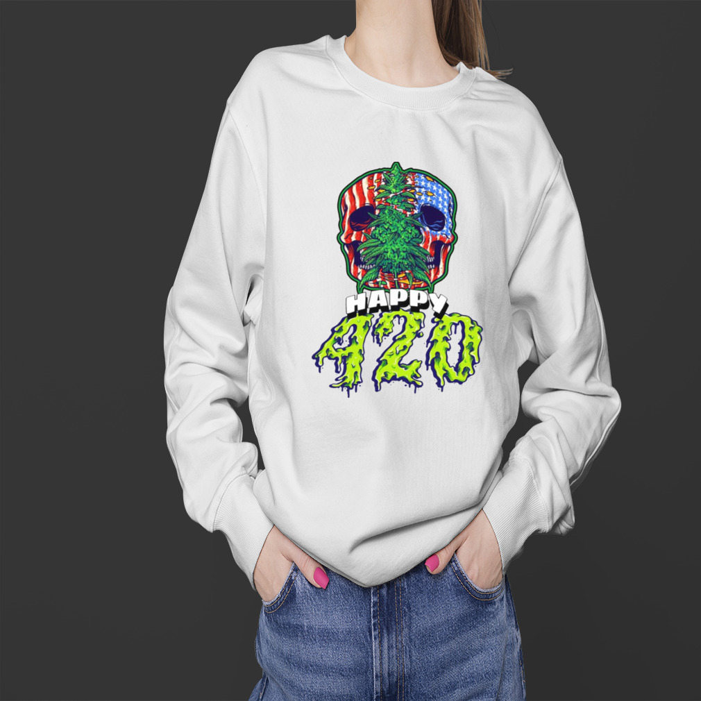 Happy 420 American Flag Skull And Plant shirt 4 Sweater