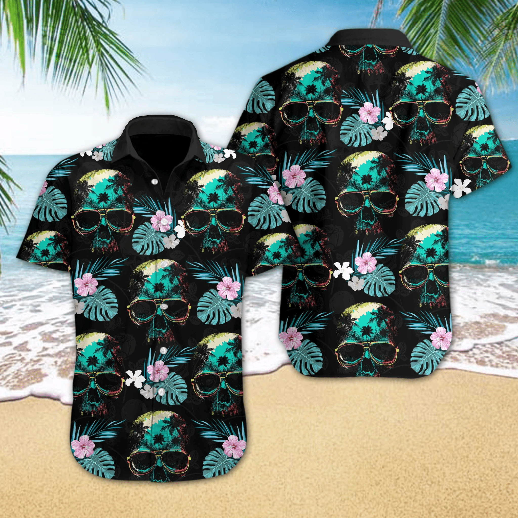 Hawaiian Aloha Shirts Skull Beach V-1 1 Hawaiian Aloha Shirts Skull Beach V-1