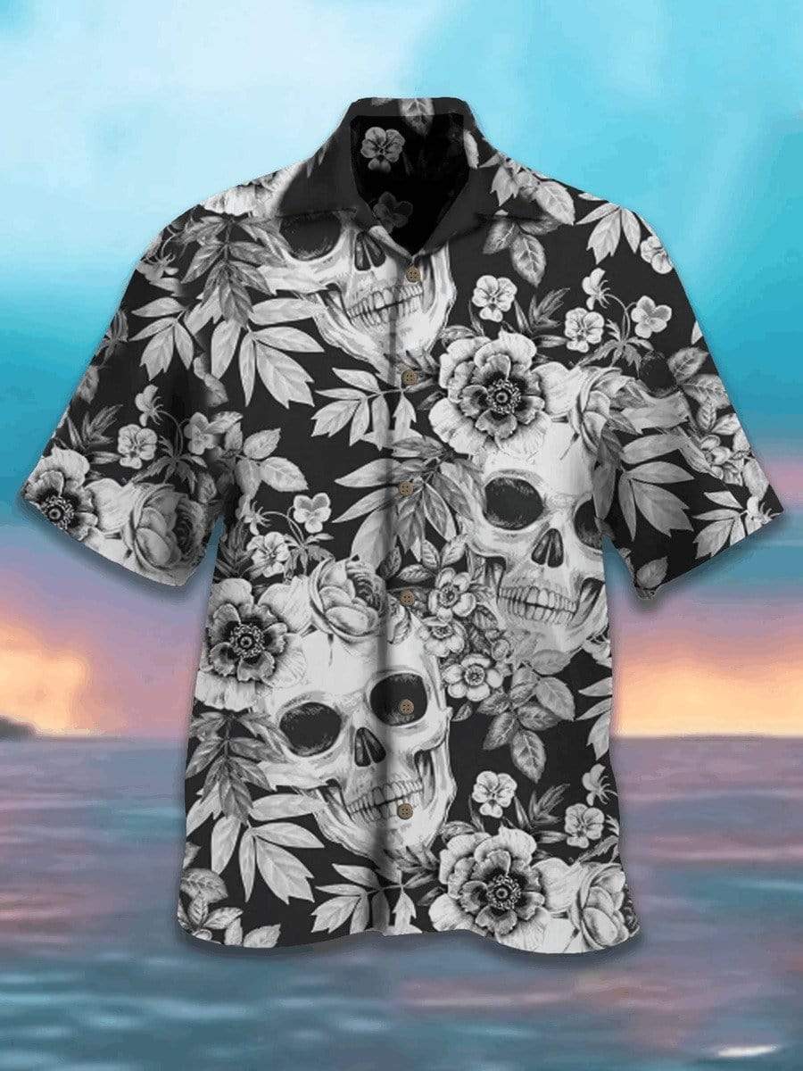 Hawaiian Aloha Shirts Skull Black And White Flowers Hawaiian Shirt 1 Hawaiian Aloha Shirts Skull Black And White Flowers Hawaiian Shirt