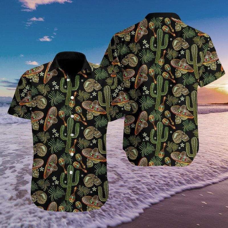 Hawaiian Aloha Shirts Skull Cactus Embroidery 0110l-1 1 Hawaiian Aloha Shirts Skull Cactus Embroidery 0110l-1