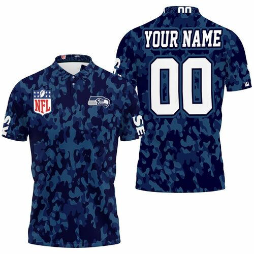 Seattle Seahawks Blue Camouflage Veteran 3d Personalized 3D All Over Print Polo Shirt