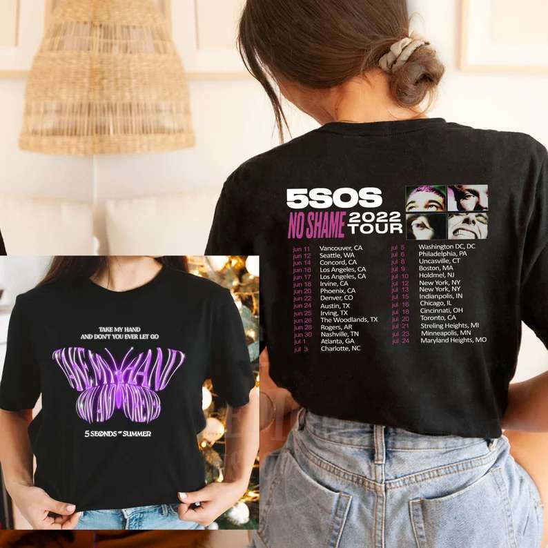 5 Seconds of Summer Band No Shame 2022 Tour T-Shirt 5SOS