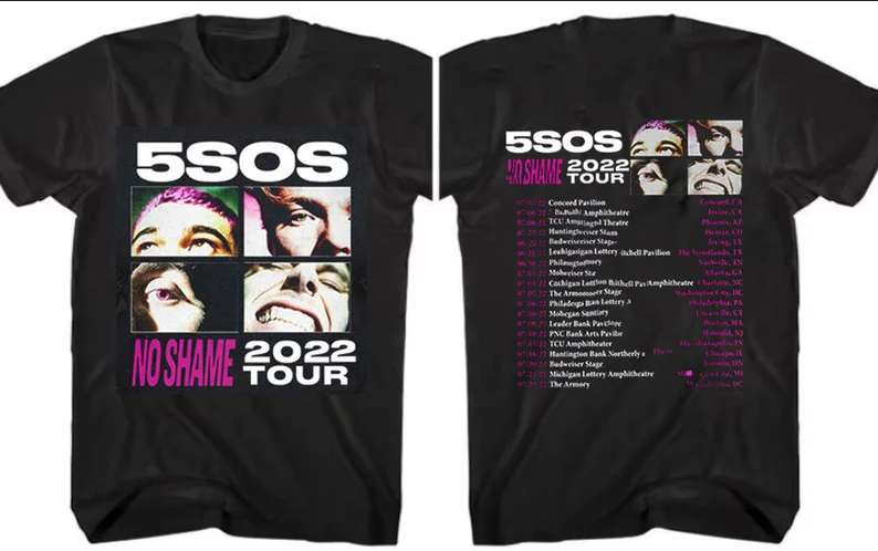 5 Seconds of Summer No Shame 2022 Tour T-Shirt Music