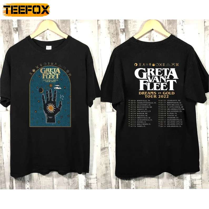 Greta Van Fleet Dreams In Gold Tour 2022 Rock Band Concert T-Shirt