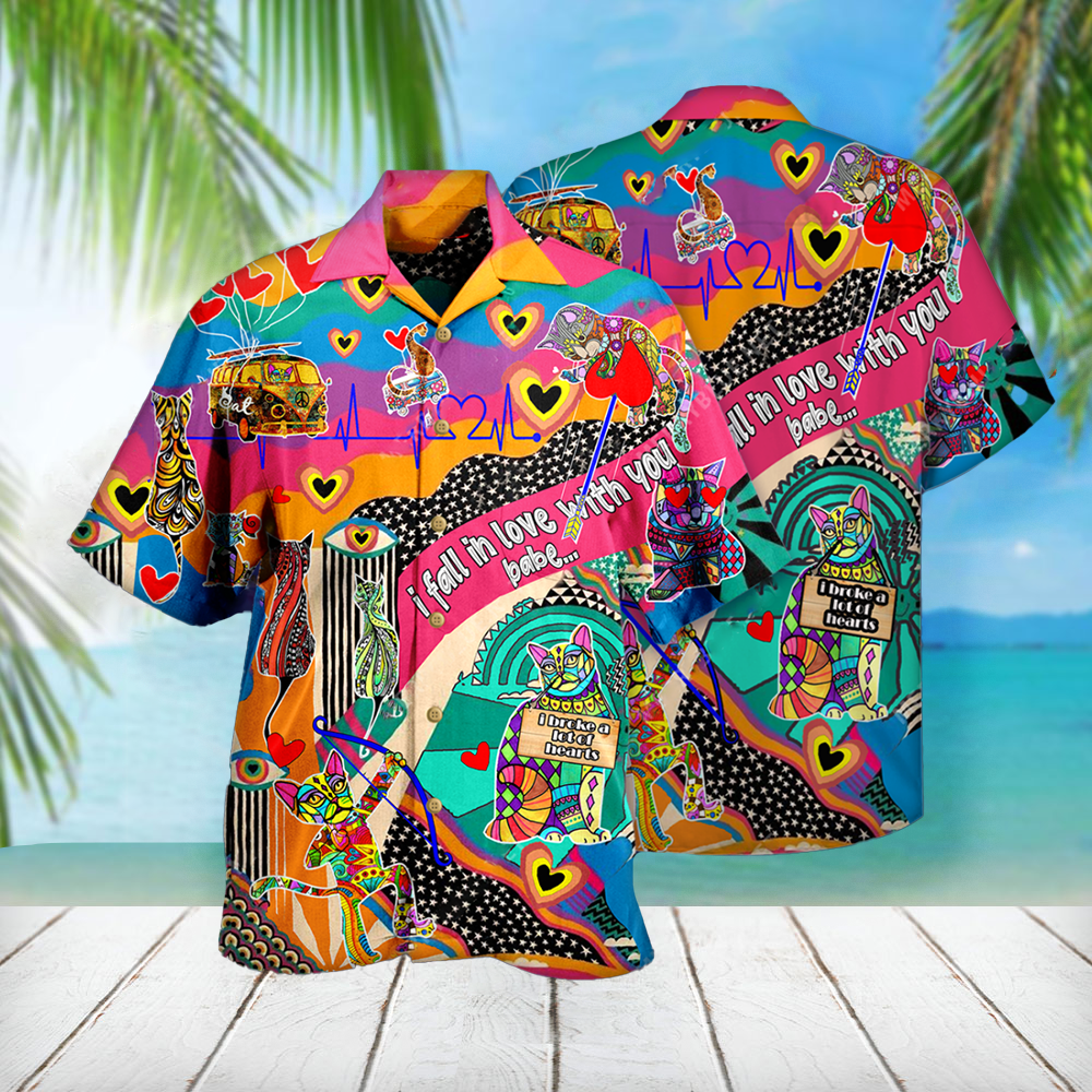 Gift For Cat Lover Hippy Love Cat Hawaiian Shirt