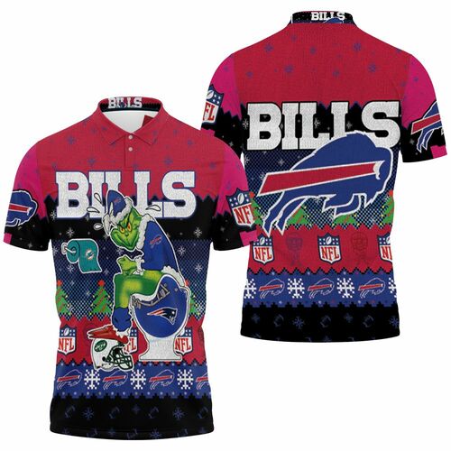 Buffalo Bills Christmas Grinch In Toilet Knitting Pattern Jersey 3D All Over Print Polo Shirt