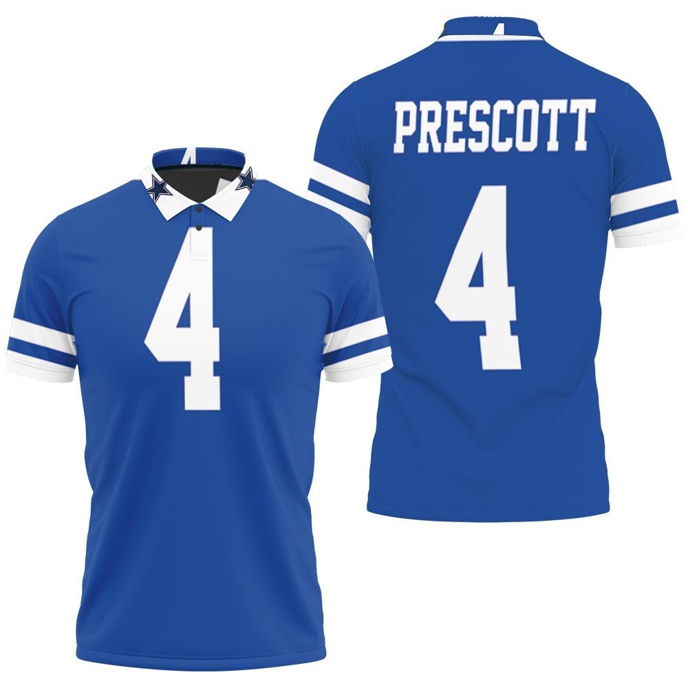 Dallas Cowboys Dak Prescott Royal Rivalry Throwback Jersey Inspired Style 3D All Over Print Polo Shirt