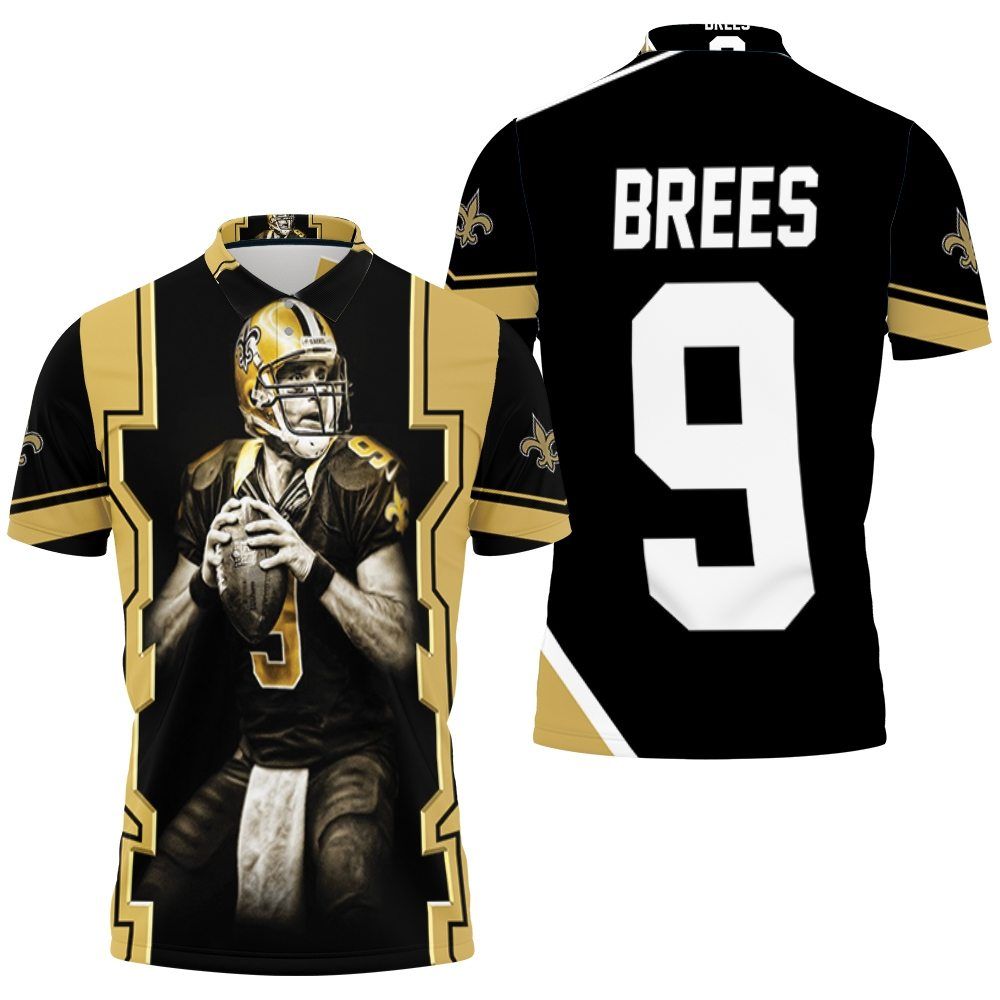 Drew Brees New Orleans Saints Black 3D All Over Print Polo Shirt