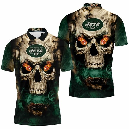 New York Jets 3d Skull Fire Jersey 3D All Over Print Polo Shirt