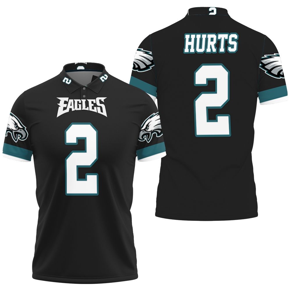 Philadelphia Eagles Jalen Hurts 2 Nfl Black Jersey Inspired Style 3D All Over Print Polo Shirt