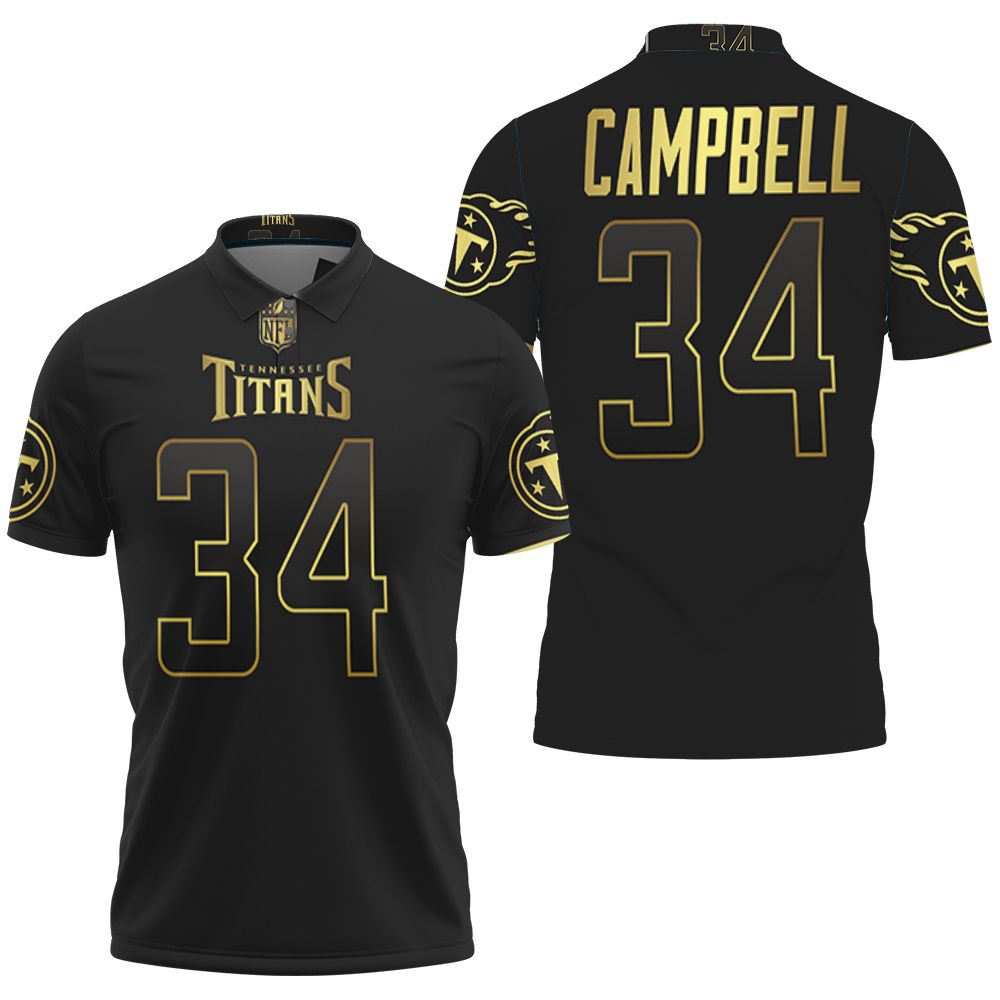 Tennessee Titans Earl Campbell #34 Nfl America Football Team Logo Black Golden Edition Polo Shirt